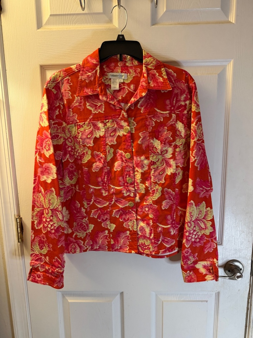 Coldwater Creek Red Floral Button-Front Jacket